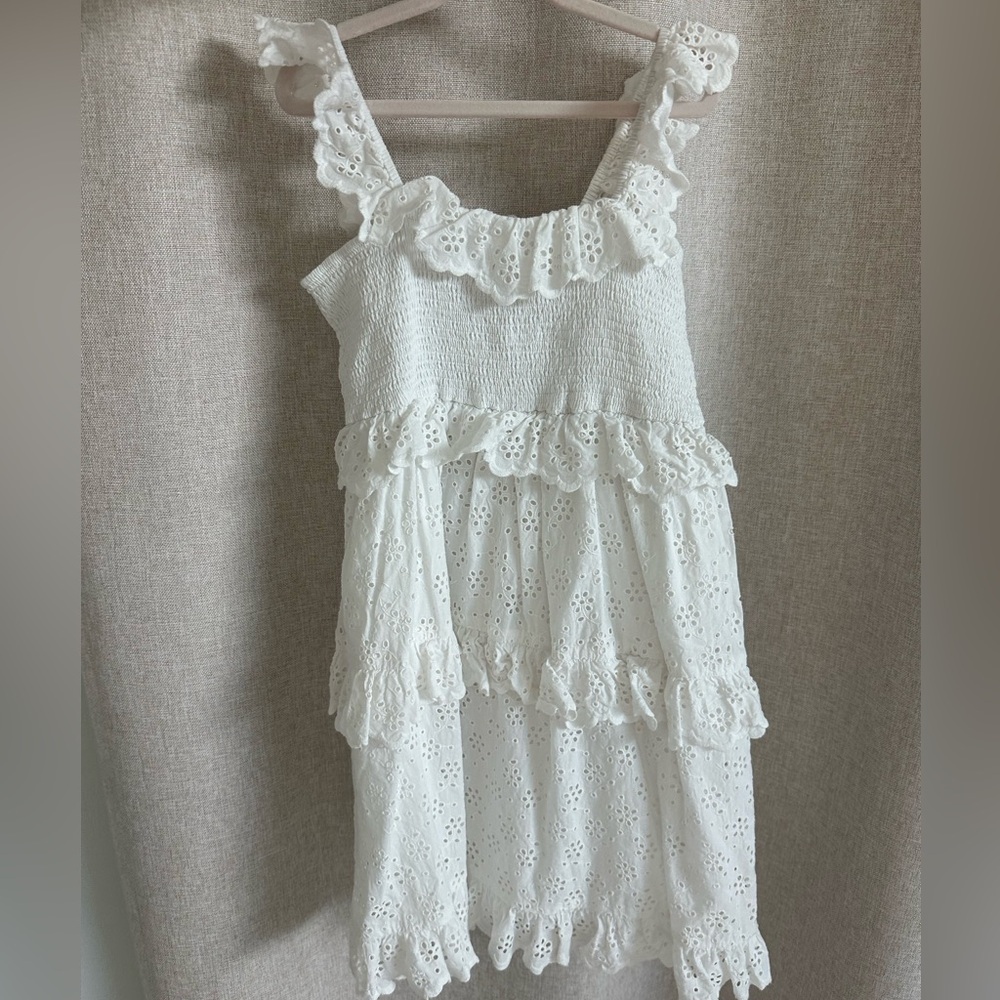 Zimmermann Kids White Eyelet Ruffle Cotton Sleeveless Dress in size 8